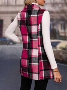 SHEIN LUNE In kẻ sọc Cổ áo Áo vest - Màu Hồng Tươi - Xem 2