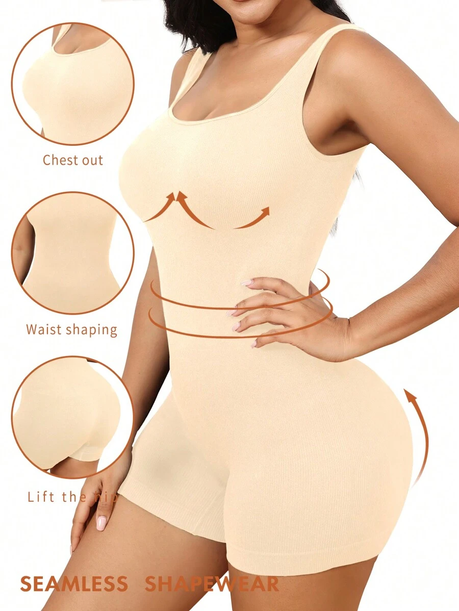 Plus Solid Underwire Shapewear Romper - Apricot - View 1