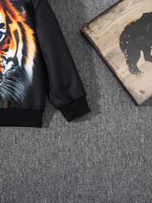 SHEIN Young Boy Tiger Print Sweatshirt - Black - View 7