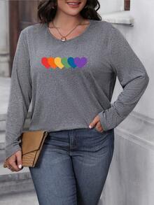 Flirla Hơn In Trái tim Áo thun - Xám - Xem 6