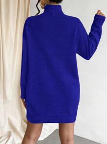 EURMUSE High Neck Solid Color Sweater Dress (belt Not Included) - Blue - View 2