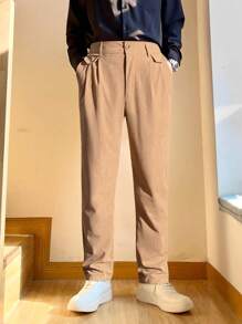 Claim Dot Men Slant Pocket Suit Pants - Khaki - View 1