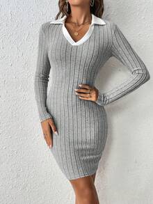 SHEIN Frenchy Viền tương phản Váy bodycon - Màu Xám nhạt - Xem 6