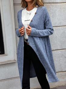 SHEIN LUNE Space Dye Drop Shoulder Button Front Coat - Blue - View 4