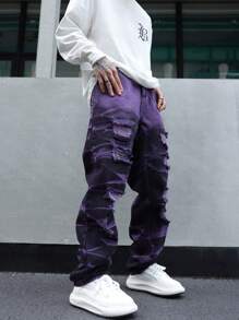 Manfinity Loose Fit Men's Ripped And Frayed Straight Leg Jeans - Purple - View 7