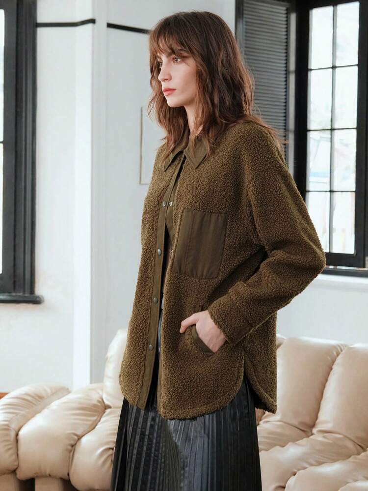 Teddy Fleece Drop Shoulder Coat Fall Cloth For Women