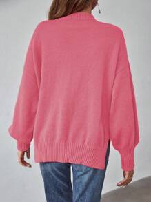 SHEIN LUNE Chất rắn Thả vai Vá Túi Áo len - Màu Hồng Tươi - Xem 2