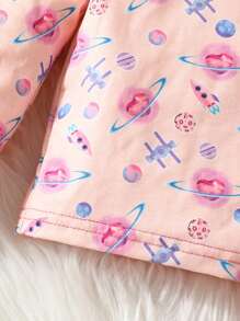 Chica Joven Conjunto de pijama con estampado floral unido en contraste