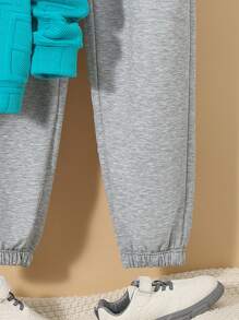 SHEIN Teen Boy Drop Shoulder Hoodie & Sweatpants Set - Multicolor - View 4