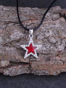 ROMWE Grunge Punk 1pc Fashion Zinc Alloy Rhinestone Star Charm Necklace For Women For Daily Decoration - Đỏ - Xem 5