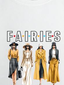 SHEIN EZwear Hơn Đồ họa Hình & Chữ cái Cổ giả Áo nỉ - trắng - Xem 8