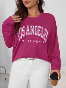 SHEIN Unity Plus Letter Graphic Drop Shoulder Tee - Hot Pink - View 6