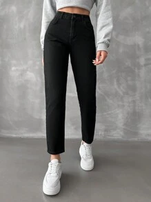 RueChic High Waist Mom Fit Jeans - Black - View 4