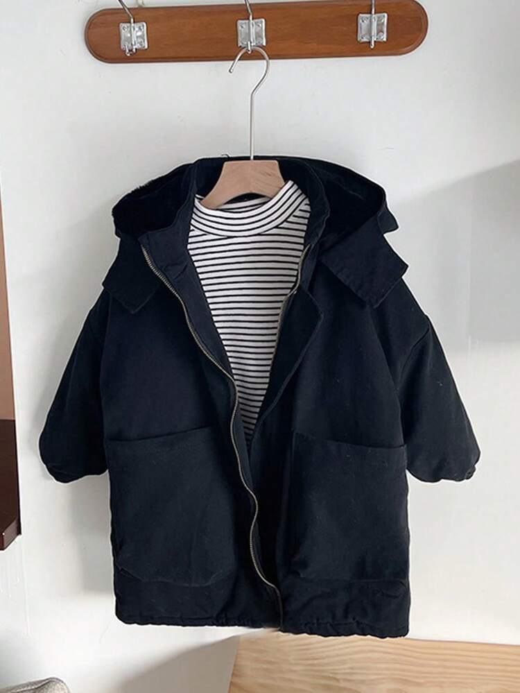 Tween Boy Dual Pocket Zipper Hooded Padded Coat Without Tee