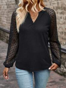 SHEIN LUNE Ren tương phản Tay Raglan Áo thun - màu đen - Xem 5