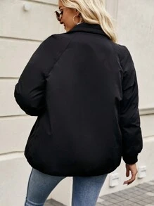 SHEIN LUNE Zip Up Raglan Sleeve Winter Coat - Hitam - View 2