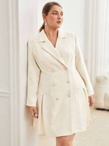 BizChic Váy vải tuýt xếp ly viền kép hàng khuy đôi, cho mùa đông - Màu be - Xem 7