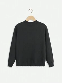 SHEIN 青少年女孩花卉圖案波浪飾邊毛衣 秋季 - 彩色 - 查看 2