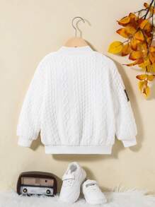 SHEIN 女孩字母圖形下垂肩封口飛行員夾克(不含毛衣) - 白色 - 查看 2