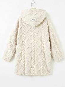 SHEIN EZwear Dual Pocket Drop Shoulder Hooded Coat - Beige - View 2