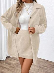 SHEIN Essnce 落肩袖口袋貼布燈芯絨大衣&半身裙