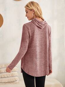 EMERY ROSE 煙囪領抽繩連帽雜色針織T恤 - 酒紅色 - 查看 2