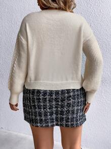 SHEIN Unity Plus V Neck Drop Shoulder Sweater Knit Pullover Fall Winter Sweater - White - View 2