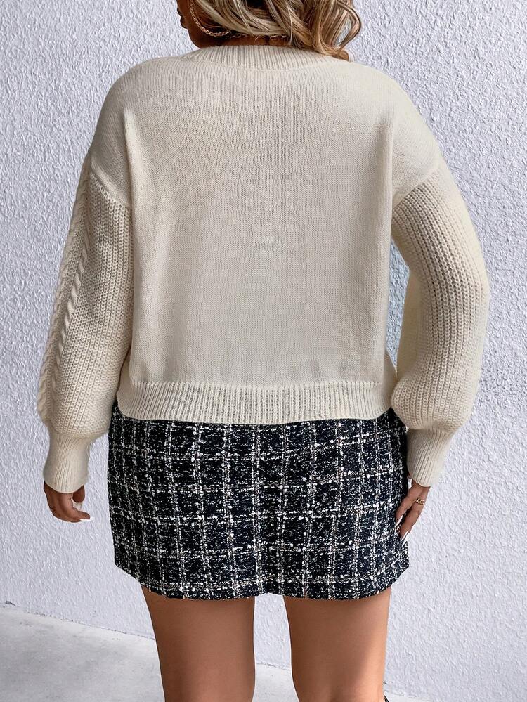 Plus V Neck Drop Shoulder Sweater Knit Pullover Fall Winter Sweater