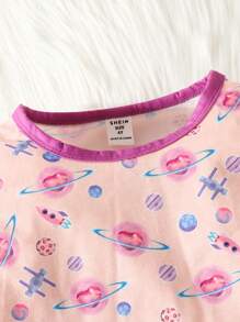 Chica Joven Conjunto de pijama con estampado floral unido en contraste