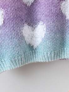 SHEIN 女小童愛心圖案漸層落肩袖套頭毛衣 - 彩色 - 查看 6