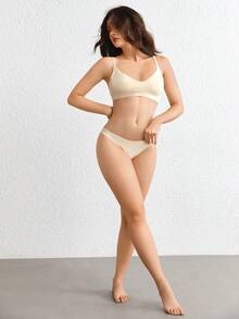 Ocili Leisure Stretchy & Smooth Seamless No Show No Padding Wireless Lounge Bralette - Nude - Beige - View 5