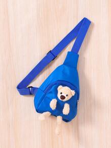 SHEIN Manteau matelassé avec patch de lettre à l'envers pour préadolescents, avec sac décoré d'un ours