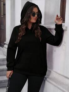 Flirla Áo nỉ cỡ lớn in hình gấu có túi kangaroo - màu đen - Xem 6