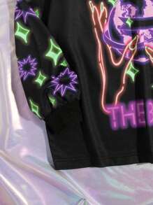 SHEIN Young Girl Letter & Hand Print Pullover - Black - View 6