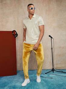 Manfinity AFTRDRK 寬鬆男款抽繩腰天鵝絨運動褲 - 金色 - 查看 3