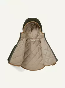 Baby Boy Contrast Binding Hooded Winter Jacket - Army Green - View 3