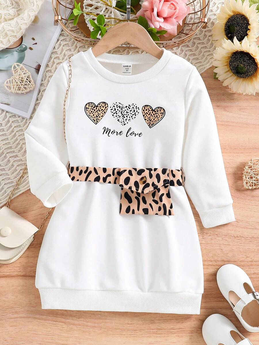 SHEIN 女小童愛心和字母圖案洋裝