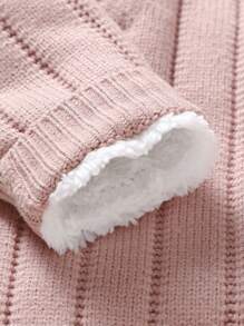 SHEIN 男嬰前紐扣加絨內裏針織連身褲&帽 - 粉色 - 查看 5