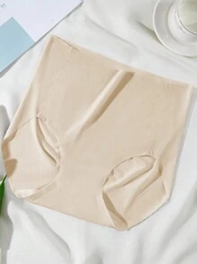 Solid High Waisted Shapewear Boyshorts - Apricot - View 1