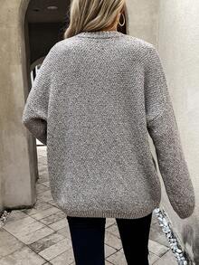 SHEIN LUNE Marled Knit Drop Shoulder Sweater - Apricot - View 2