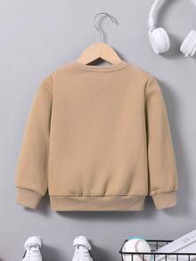 SHEIN 男小童字母圖案加絨內裏運動衫 - 卡其色 - 查看 2