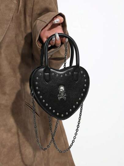 Goth Bolsa creativa mini guay con diseño de cráneo con diseño de corazón para mujeres para diariamente