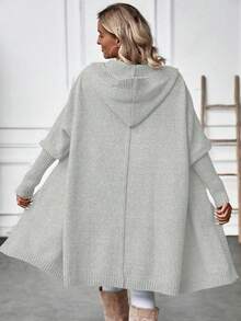 SHEIN Essnce Batwing Sleeve Hooded Duster Cardigan - Grey - View 2