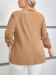 SHEIN Privé Hơn Khăn quàng Tay áo có gãy Mở Mặt trước Áo vest - Màu Khaki - Xem 2