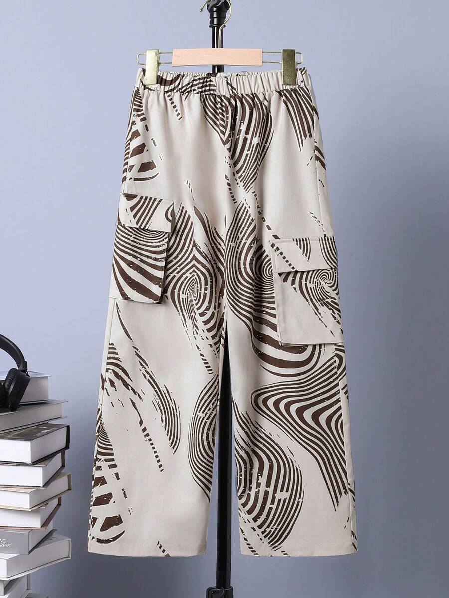 SHEIN Cậu bé Tween In Đồ họa Túi nắp bên cạnh Quần Cargo - Nhiều màu - Xem 1