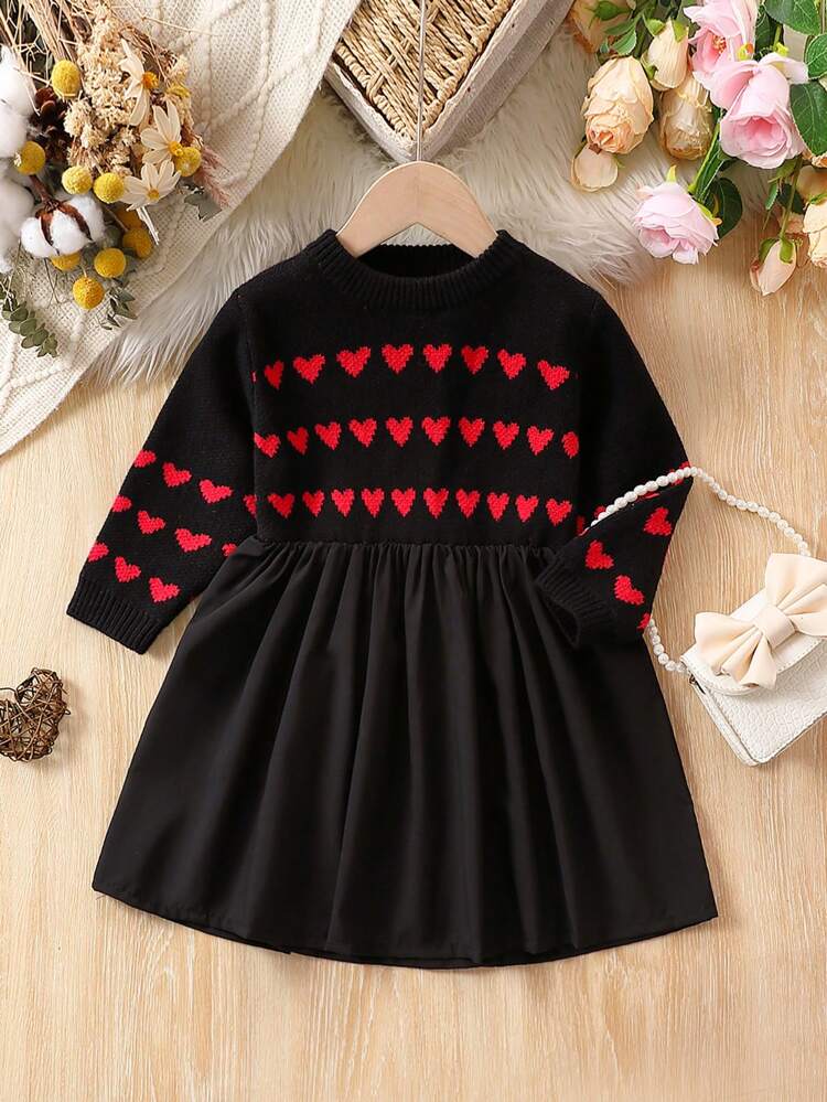 Baby Girl Heart Pattern Sweater Dress