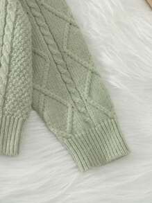 SHEIN Young Girl Raglan Sleeve Sweater & Knit Pants - Mint Green - View 4