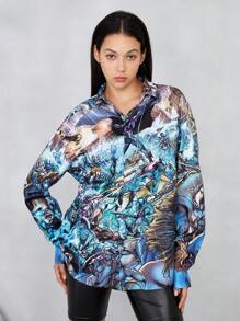 JUSTICE LEAGUE X SHEIN 1 pieza Camisa con estampado de dibujos animados - Multicolor - Ver 2