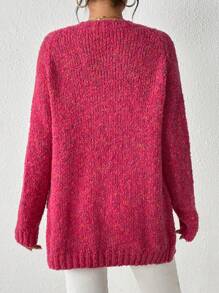 SHEIN Essnce Space Dye Raglan Sleeve Cardigan - Hot Pink - View 2
