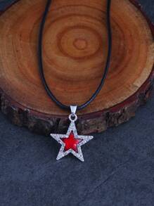 ROMWE Grunge Punk 1pc Fashion Zinc Alloy Rhinestone Star Charm Necklace For Women For Daily Decoration - Đỏ - Xem 8